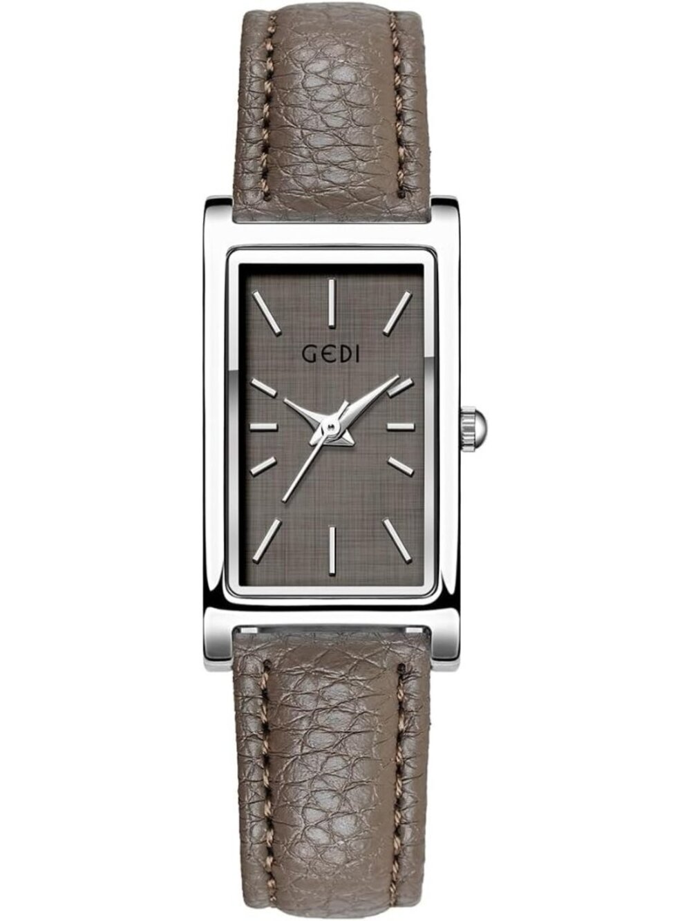 Women's Gray Silver Rectangle Leather Strap Quartz Bangle Vintage Watch